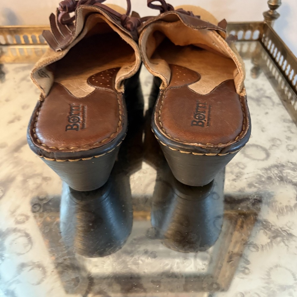 Born Shoes Womens Size 8 Brown Suede Clog Mule Platform Fringe Kiltie W2605 - Picture 5 of 8